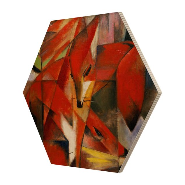 Wooden hexagon - Franz Marc - Foxes
