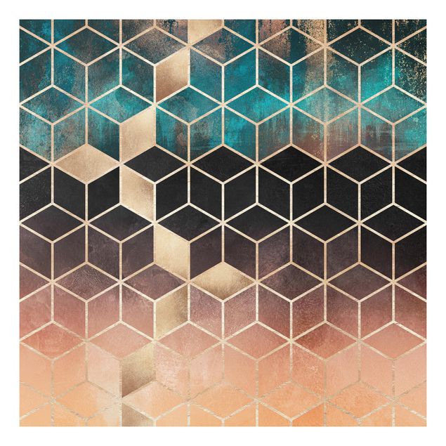 Print on forex - Turquoise Rosé Golden Geometry