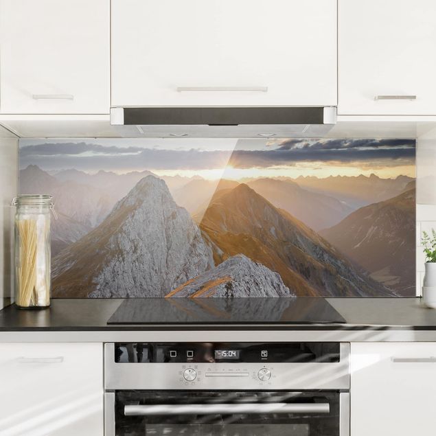 Glass splashback kitchen landscape Lechtal Alps