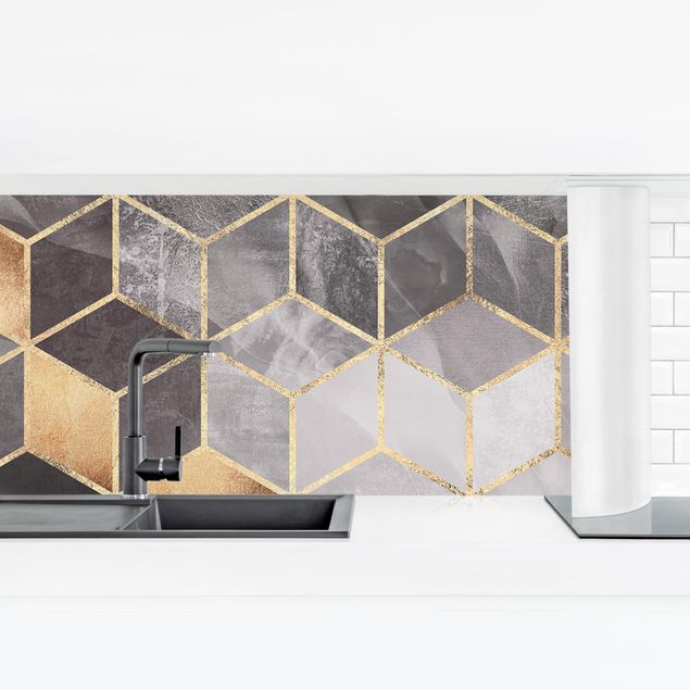Kitchen wall cladding - Black And White Golden Geometry