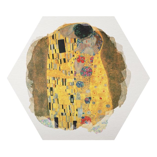 Alu-Dibond hexagon - WaterColours - Gustav Klimt - The Kiss
