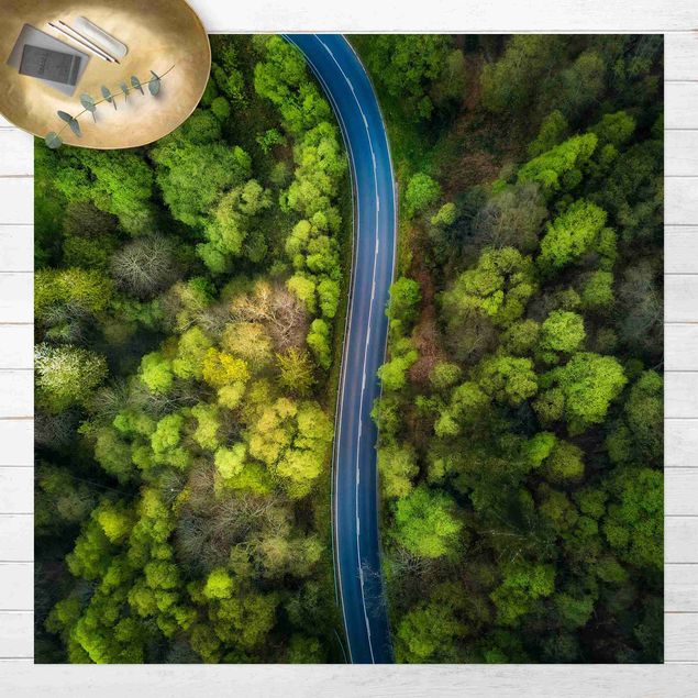 Balcony rugs Aerial Image - Paved Road In the Forest