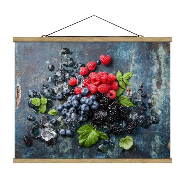 Fabric print with poster hangers - Berry Mix With Ice Cubes Wood