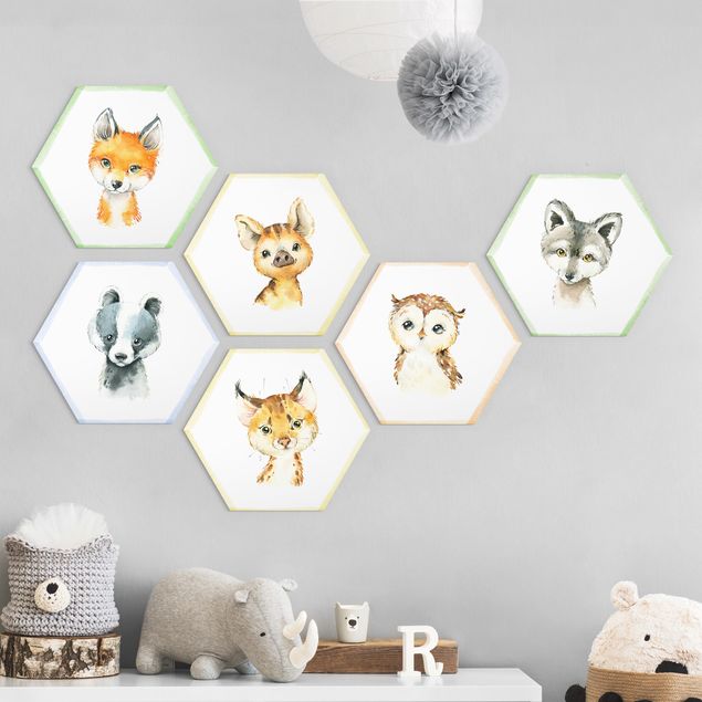 Alu-Dibond hexagon - Watercolour Forest Animals Set V