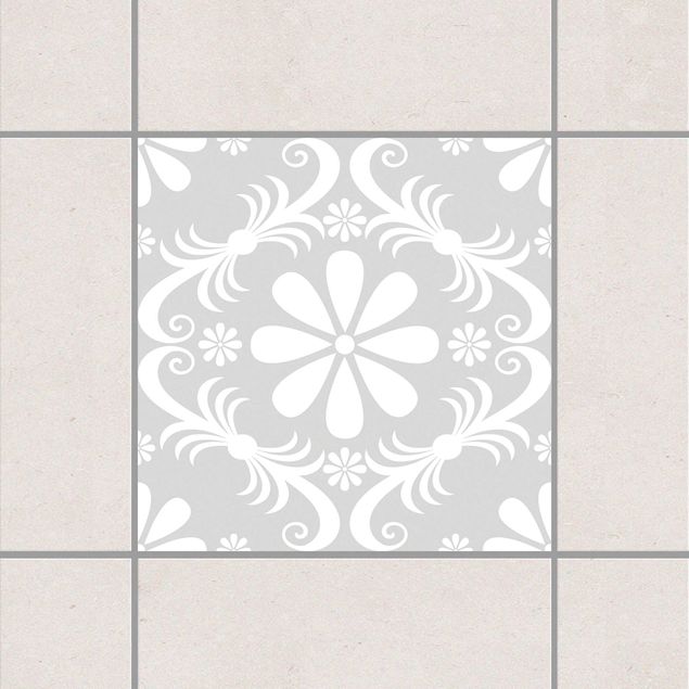 Tile sticker - Flower Design Light Grey