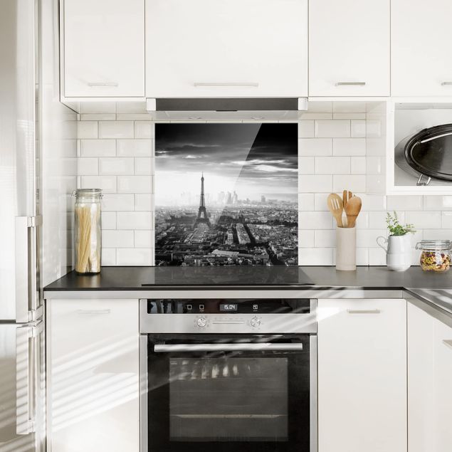 Glass splashback The Eiffel Tower From Above In Black And White