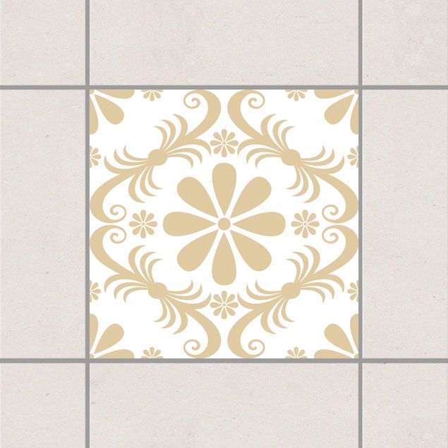 Tile sticker - Flower Design White Light Brown
