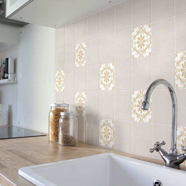 Tile sticker - Flower Design White Light Brown