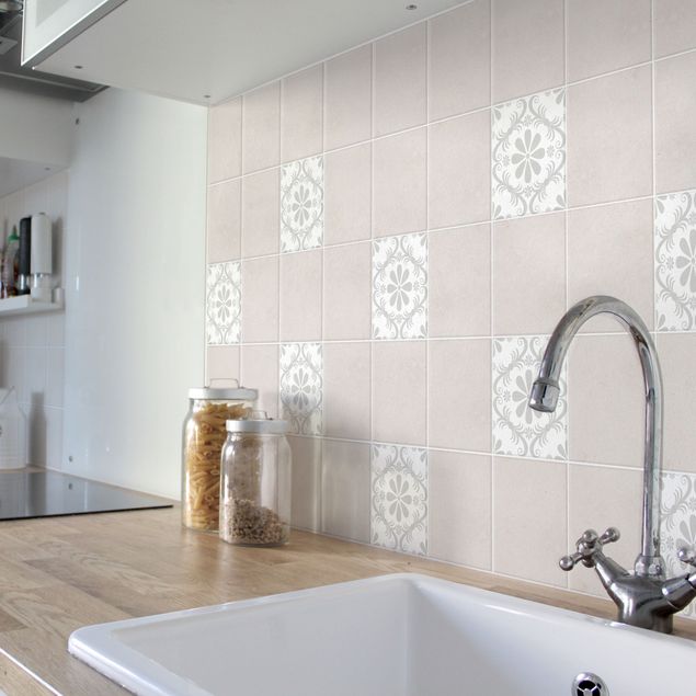 Tile sticker - Flower Design White Light Grey