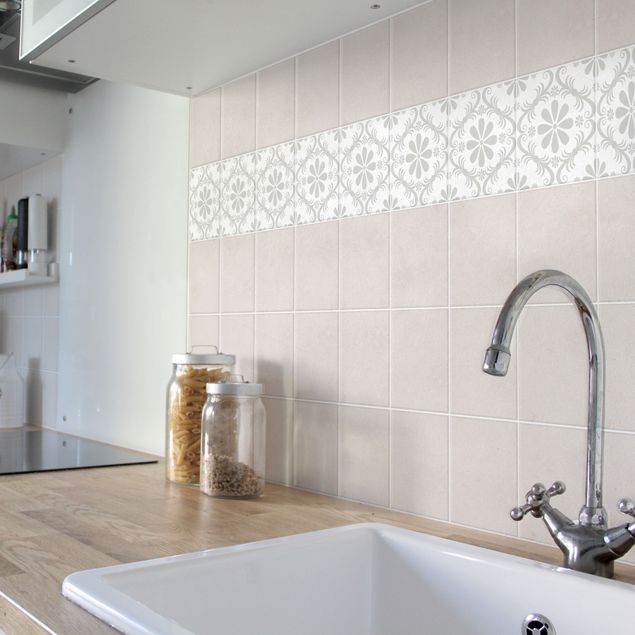 Tile sticker - Flower Design White Light Grey