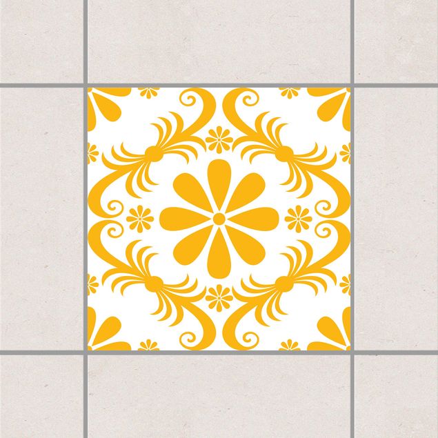 Tile sticker - White Floral Melon Yellow