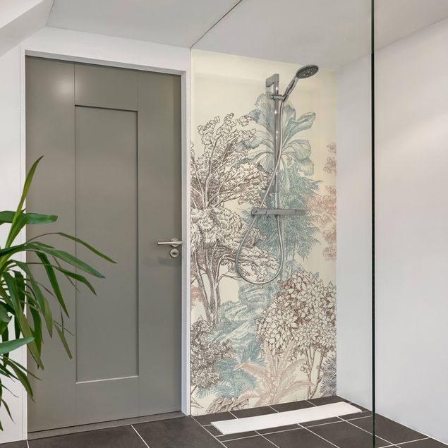 Shower wall panels Tropical Forest With Palm Trees In Pastel
