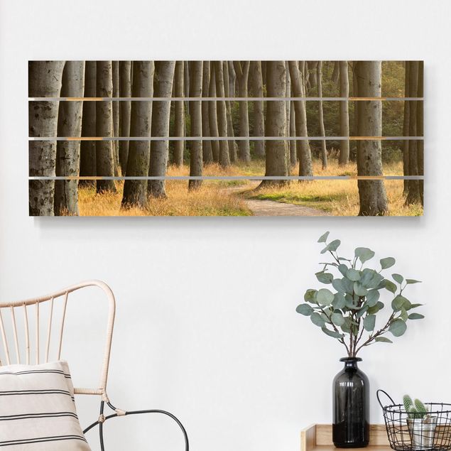 Print on wood - Forest Road In Northern Germany