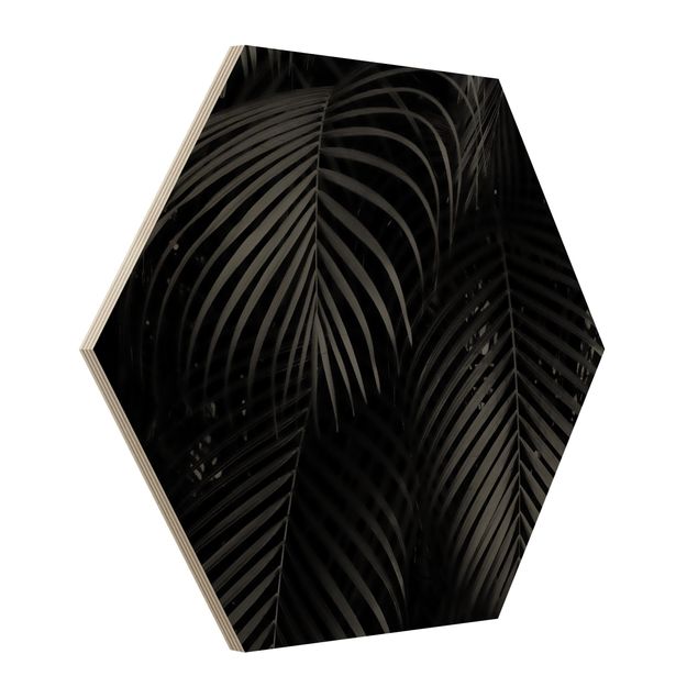 Hexagon Picture Wood - Black Palm Fronds