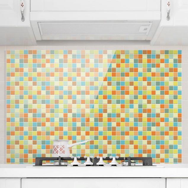 Glass splashback kitchen tiles Mosaic Tiles Summer Set