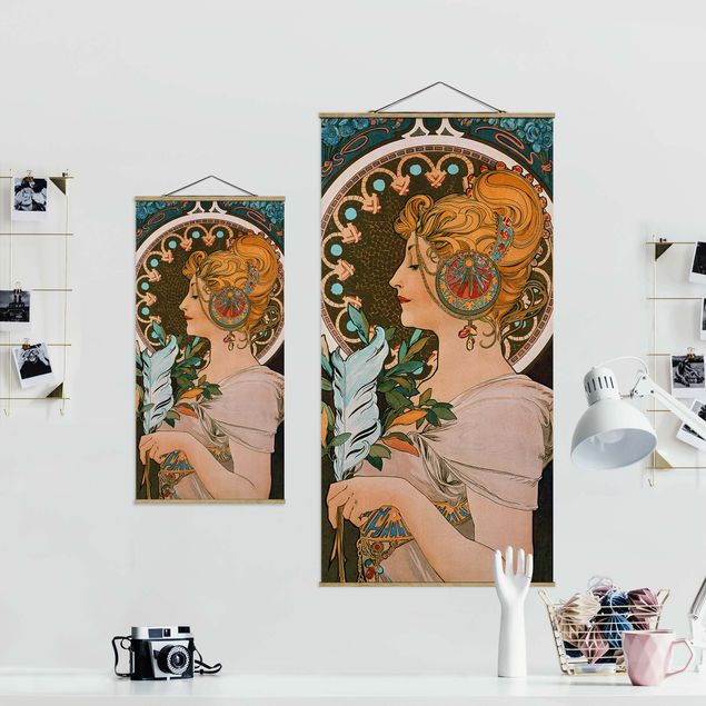 Fabric print with poster hangers - Alfons Mucha - The Feather