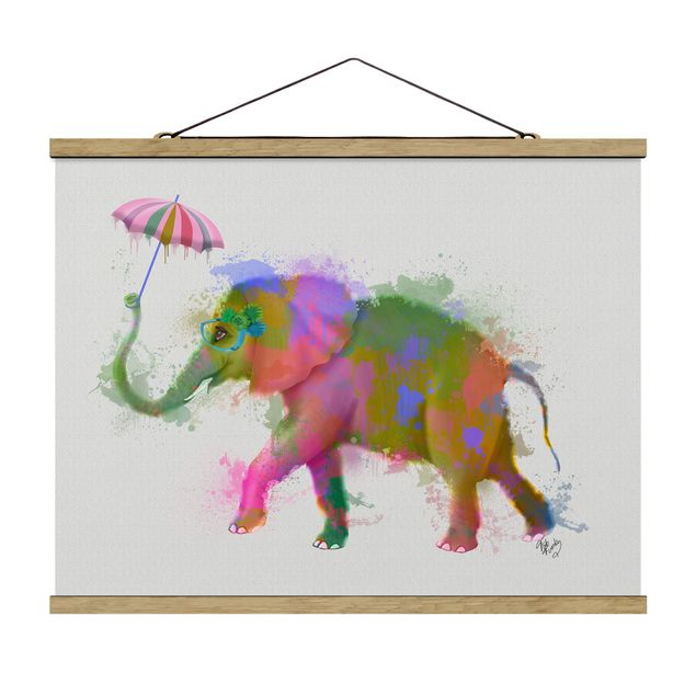 Fabric print with poster hangers - Rainbow Splash Elephant