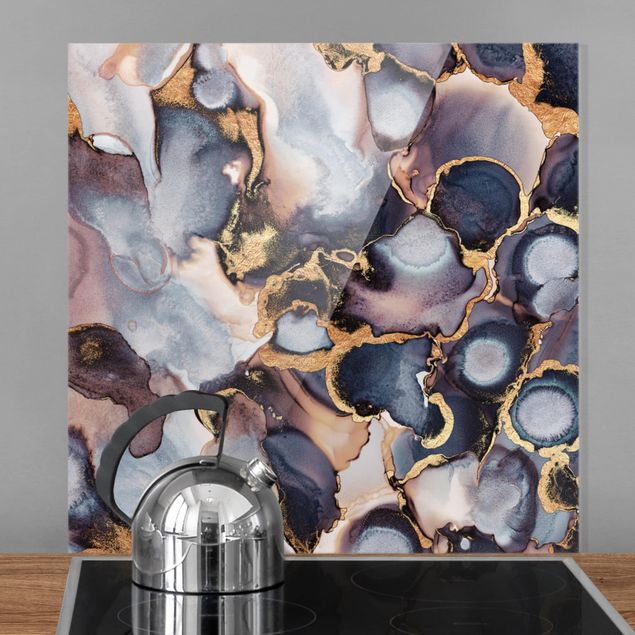 Glass splashback patterns Marble Watercolor With Gold
