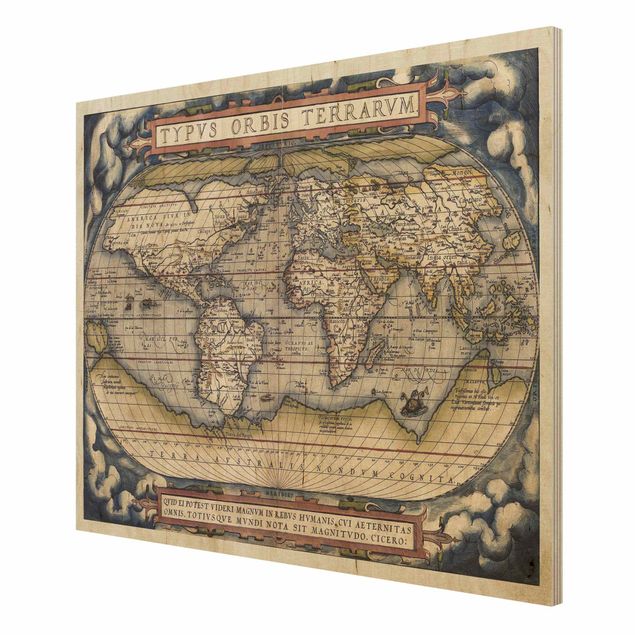 Print on wood - Historic World Map Typus Orbis Terrarum