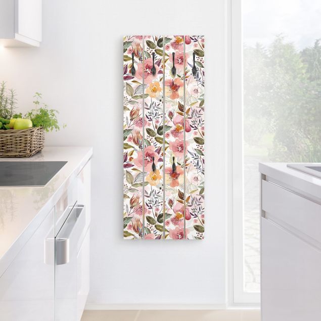 Coat rack - Colourful Flower Mix With Watercolour