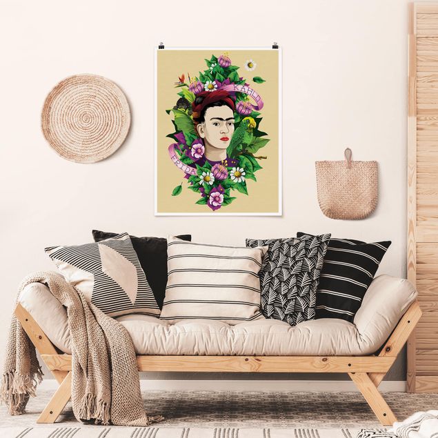 Poster flowers - Frida Kahlo - Frida, Monkey And Parrot