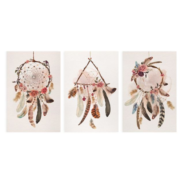 Print on canvas - Watercolour Dream Catcher With Feathers