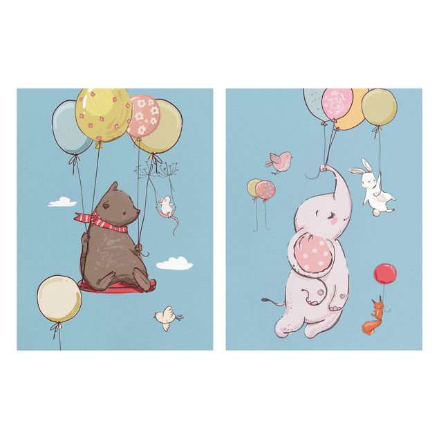 Print on canvas - Cute Animals Fly On Balloon