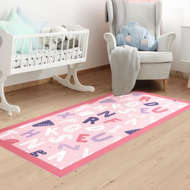 hallway runner Alphabet With Hearts And Dots In Light Pink With Frame