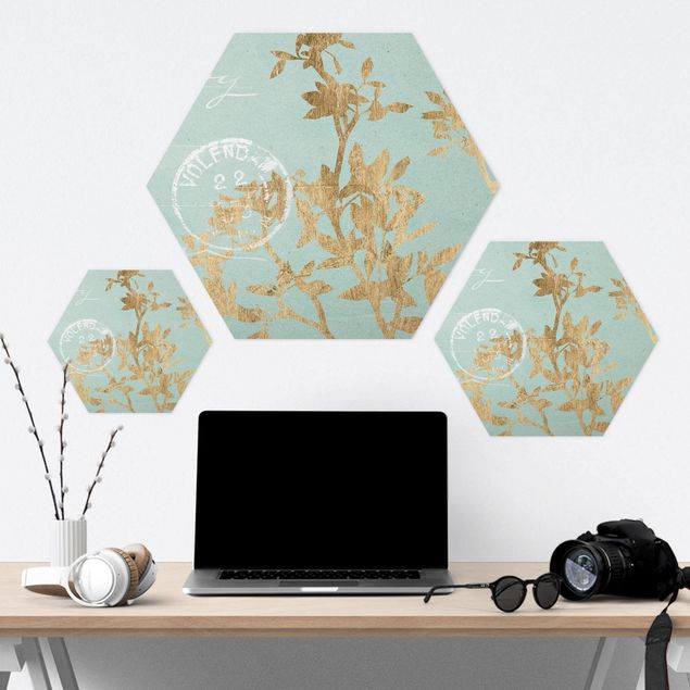 Forex hexagon - Golden Leaves On Turquoise II