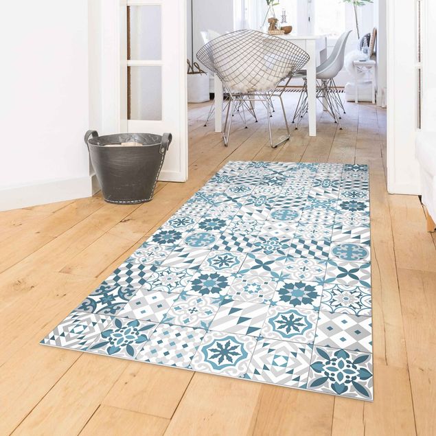 Outdoor rugs Geometrical Tile Mix Blue Grey