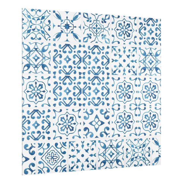 Glass splashbacks Tile pattern Blue White