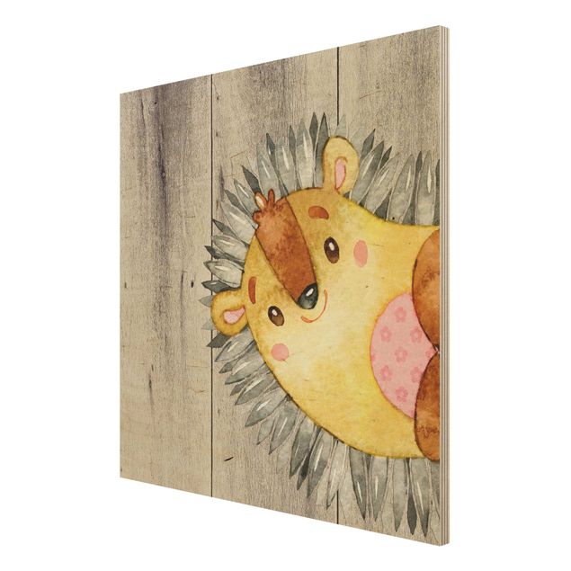 Print on wood - Watercolour Hedgehog On Wood