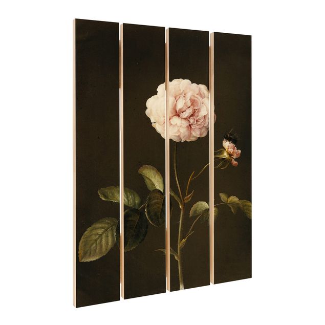 Print on wood - Barbara Regina Dietzsch - French Rose With Bumblbee