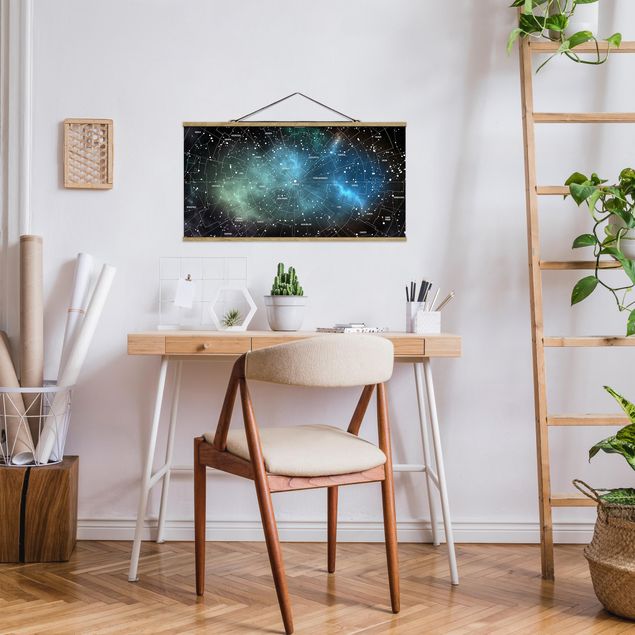 Fabric print with poster hangers - Stellar Constellation Map Galactic Nebula