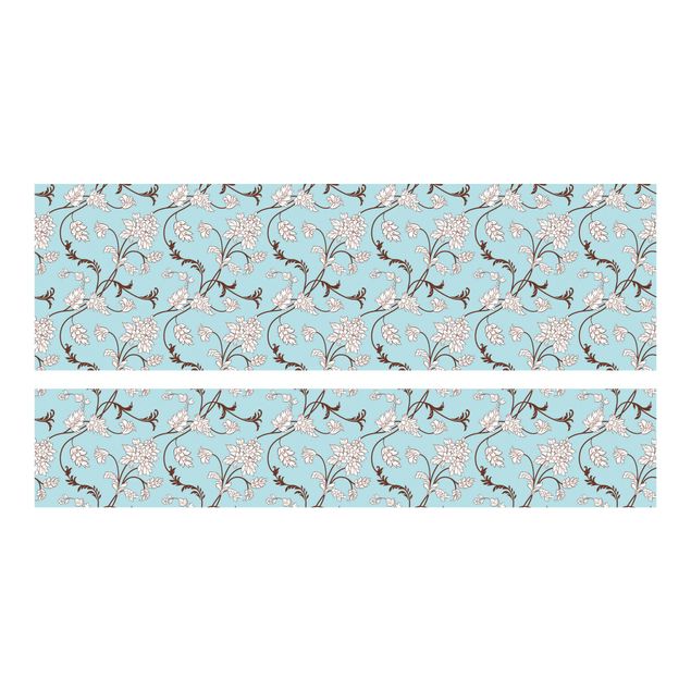 Adhesive film for furniture IKEA - Malm bed 140x200cm - Light-blue Floral Design