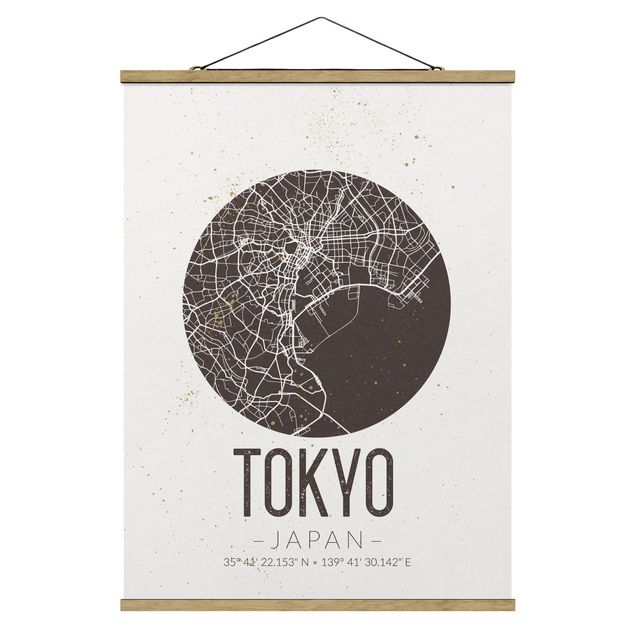 Fabric print with poster hangers - Tokyo City Map - Retro