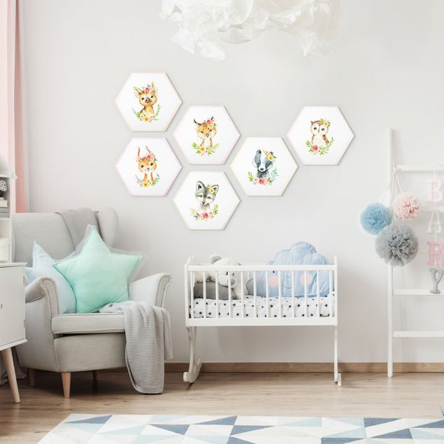 Forex hexagon - Watercolour Forest Animals With Flowers Set V