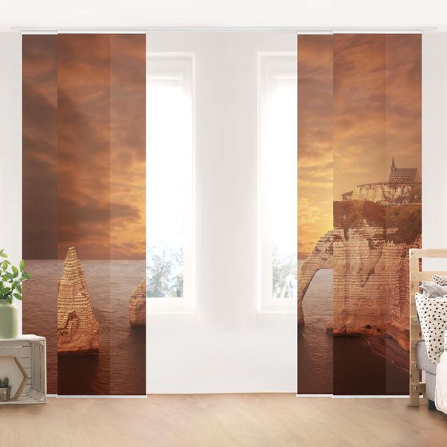 Sliding panel curtains set - Etretat Sunset Cliffs
