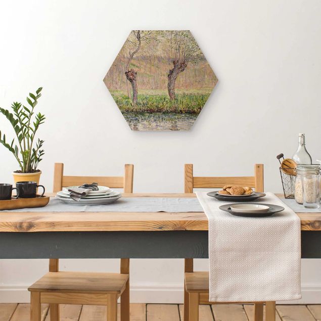 Wooden hexagon - Claude Monet - Willow Trees Spring