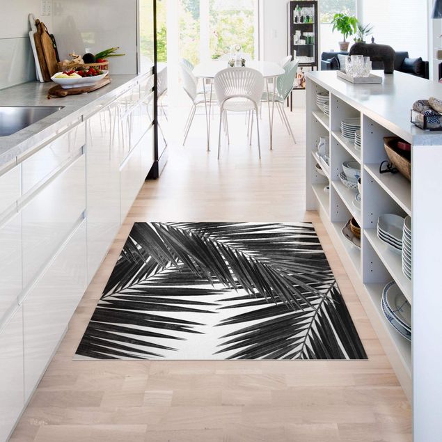 modern area rugs View Through Palm Leaves Black And White