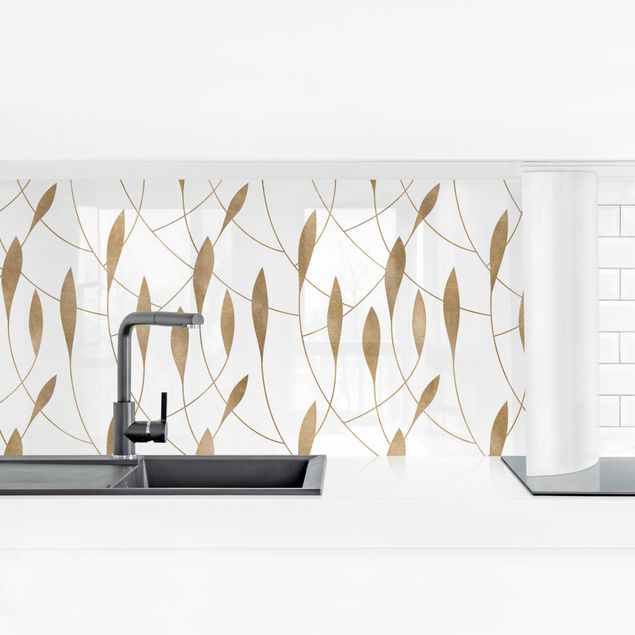 Kitchen wall cladding - Natural Pattern Sweeping Leaves In Gold