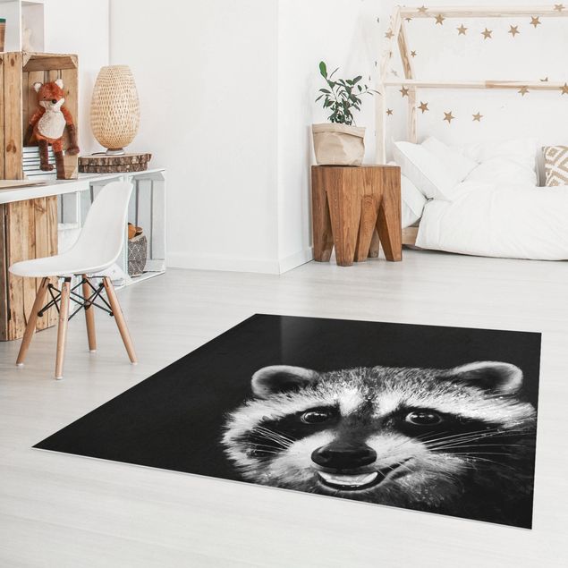 Modern rugs Illustration Racoon Black and White Painting