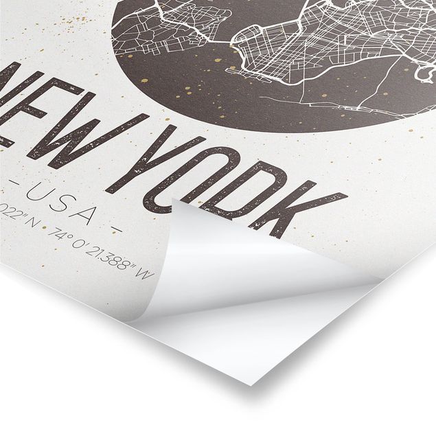 Poster city, country & world maps - New York City Map - Retro
