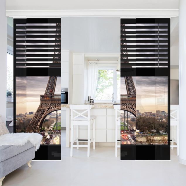 Sliding panel curtains set - Window Blinds View - Eiffel Tower Paris
