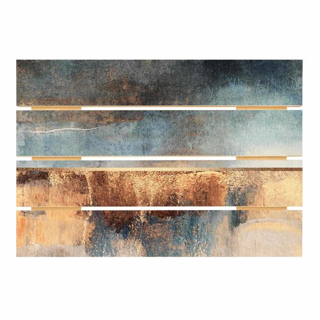 Print on wood - Abstract Lakeshore In Gold