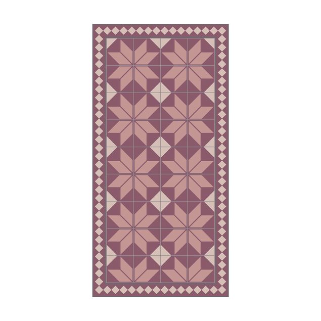 contemporary rugs Geometrical Tiles Star Flower Antique Pink With Small Border