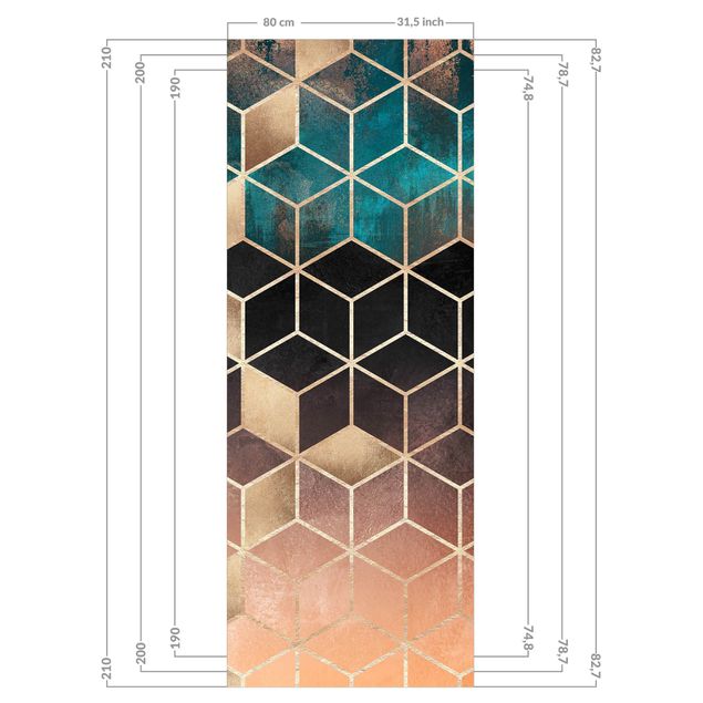 Shower wall cladding - Turquoise Rosé Golden Geometry