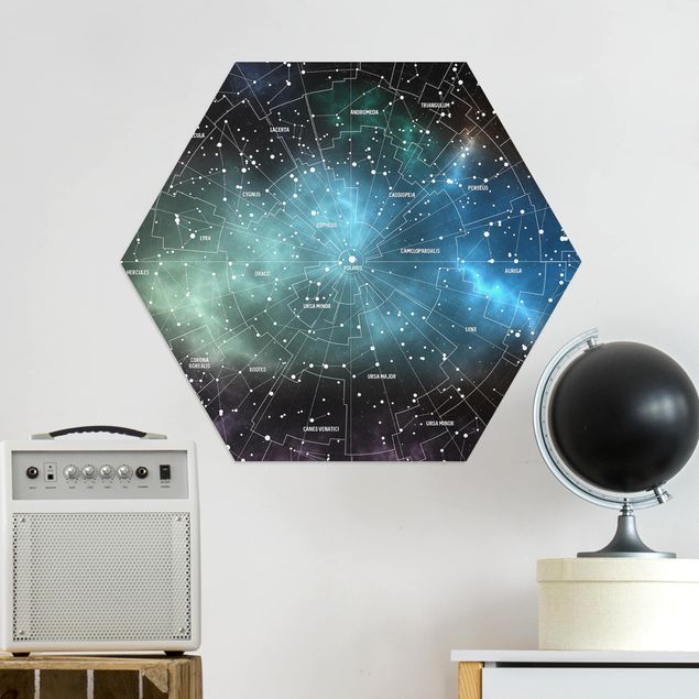 Alu-Dibond hexagon - Stellar Constellation Map Galactic Nebula