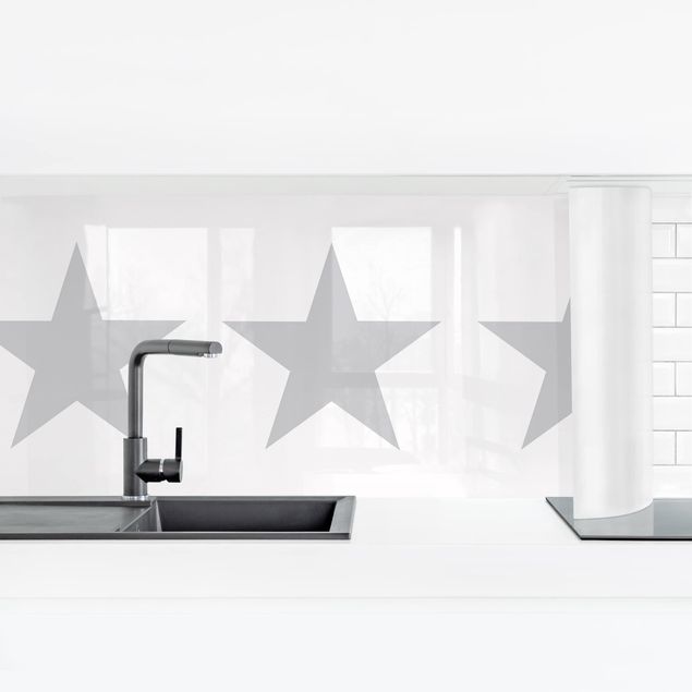 Kitchen wall cladding - Large Grey Stars On White