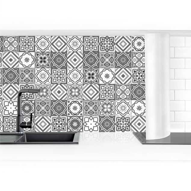 Kitchen wall cladding - Mediterranean Tile Pattern Grayscale
